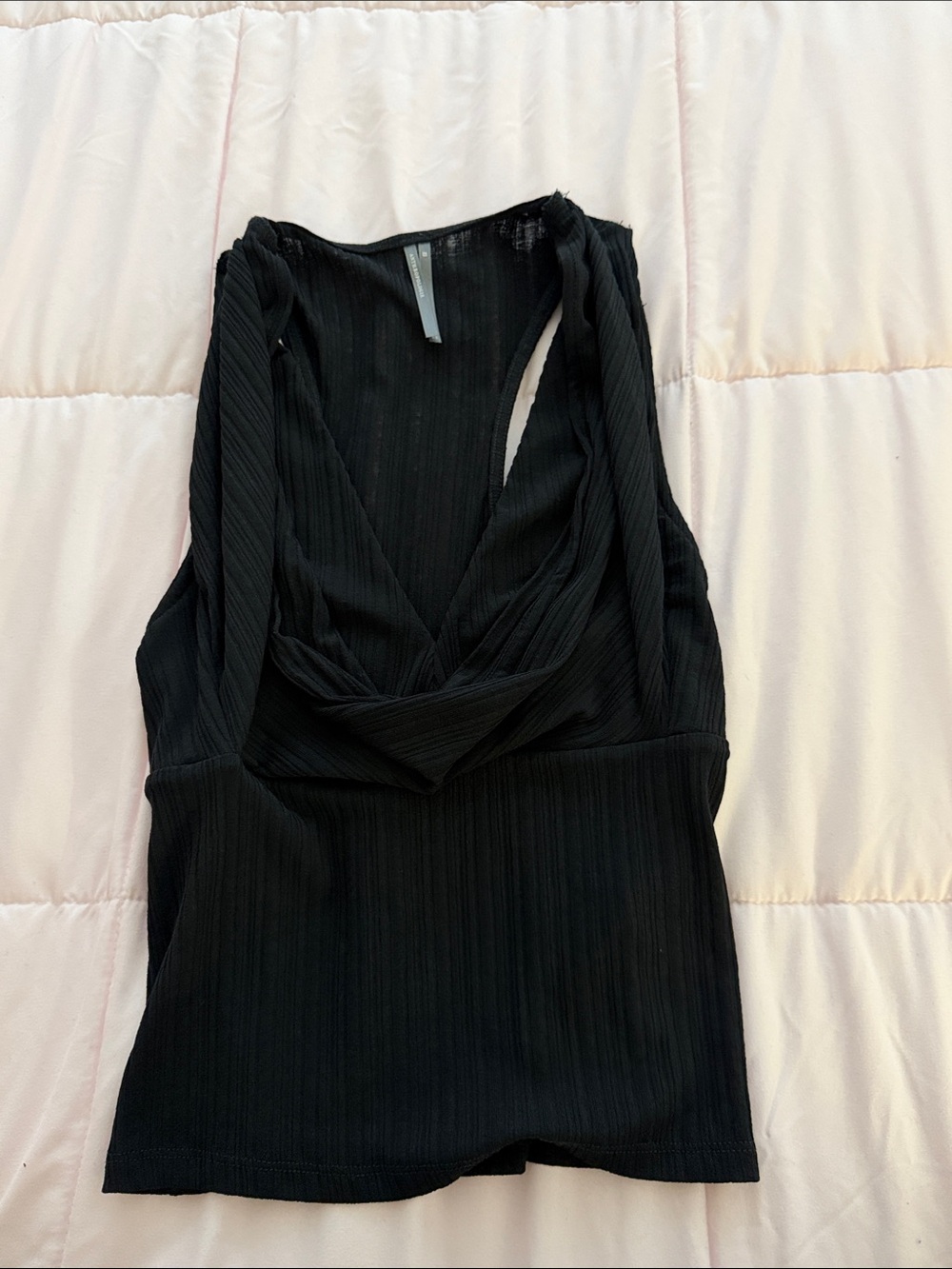 Anthropologie Black Ribbed V-Neck Sleeveless Top
